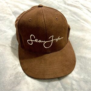 Sean John Brown Suede Baseball Cap Script Logo Streetwear Y2K Hip Hop